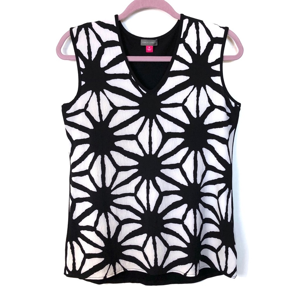 Vince Camuto Black & White Starburst Dressy Tank